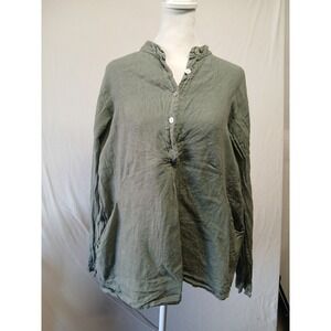 Linen peasent lagenlook v neck sage green long sleeve Tunic made in italy